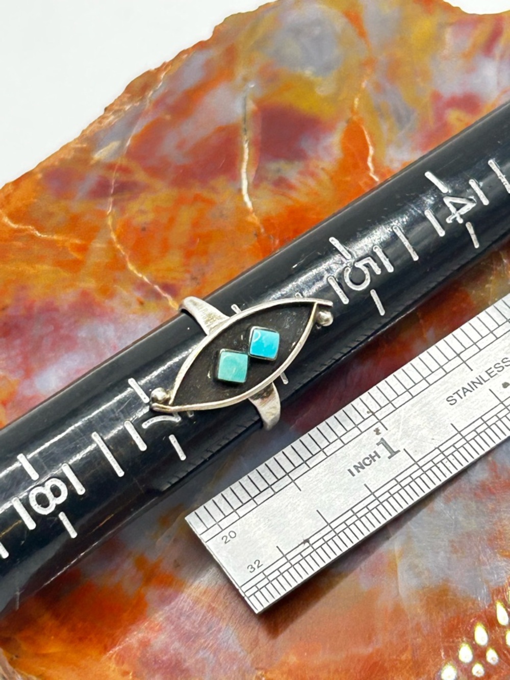 Vintage Dainty Sterling Silver Turquoise Ring - Size 6 - Picture 6 of 6